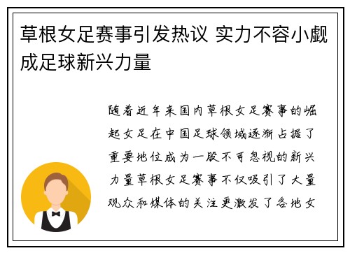 草根女足赛事引发热议 实力不容小觑成足球新兴力量